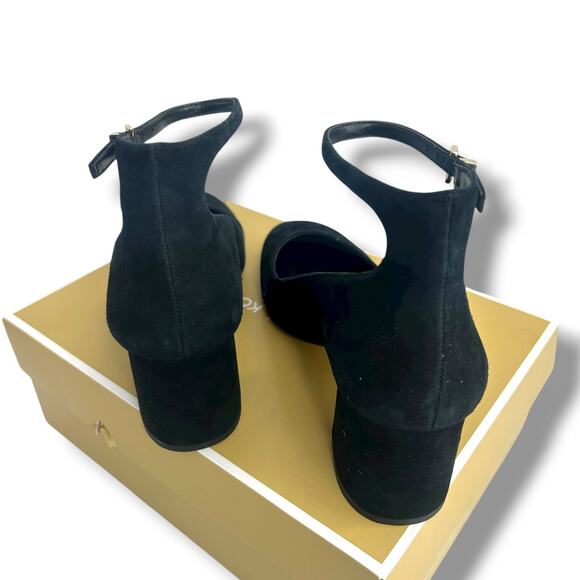NEW Michael Kors Perla Flex Singback Pumps Size 6.5 Black Suede Ankle Strap Heel - Picture 10 of 11